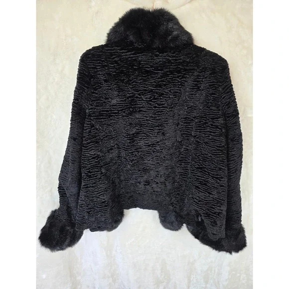 Donna Salyers Fabulous Furs Black Faux Fur Jacket Shawl Collar Coat Womens Large - Picture 2 of 7
